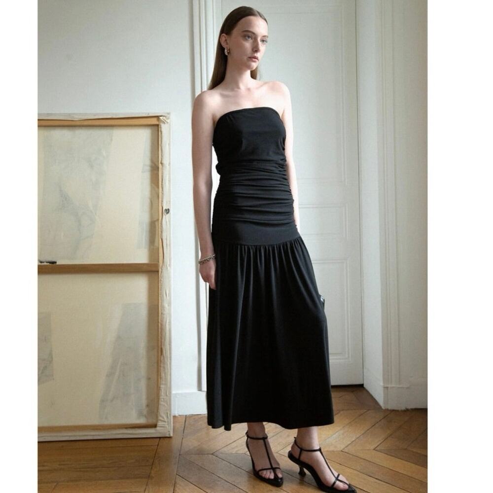 Pixie Market Women's Solid Ruched Black Strapless… - image 3